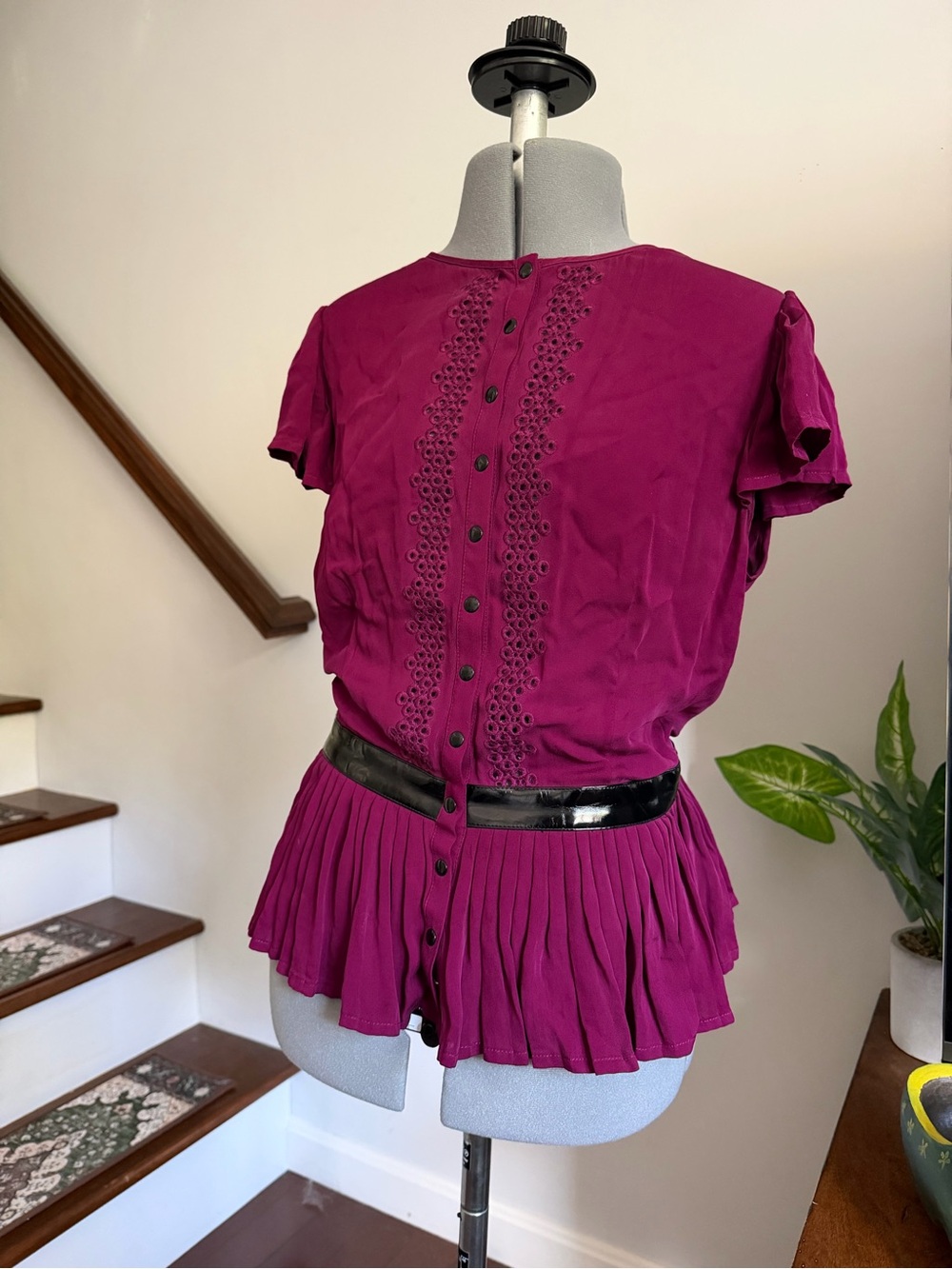Catherine Malandrino Purple Silk Peplum Top Size 8